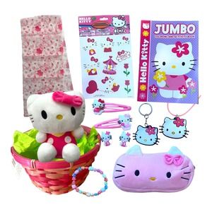 Hello Kitty Easter Basket, Plush Wallet Necklace Jewelry Book Decals Toy Set